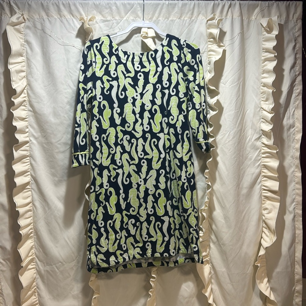 Crown & Ivy navy blue and green seahorse dress